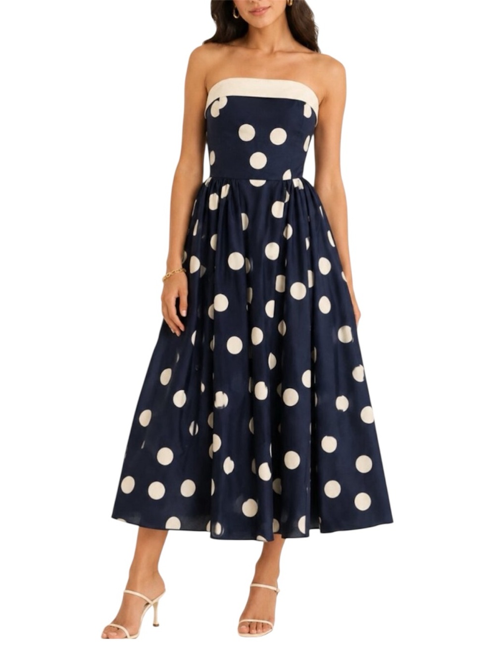 Vintage 'Pretty Woman' Polka Dot Strapless Cotton Dress Full Skirt w/ Pockets